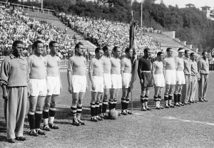 Italian national soccer team players pose for a gr