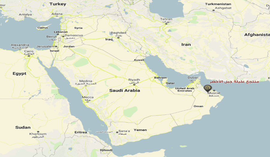 موقع منتجع «عليلة جبل الأخضر» في عُمان على الخريطة