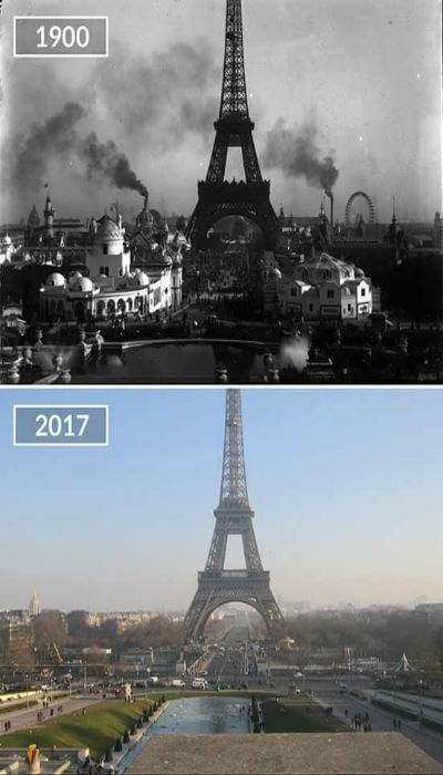 برج إيفل في باريس بين عام 1900 وعام 2017