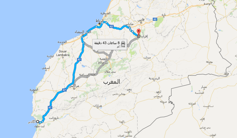 موقع مدينة إفران على الخريطة في المغرب