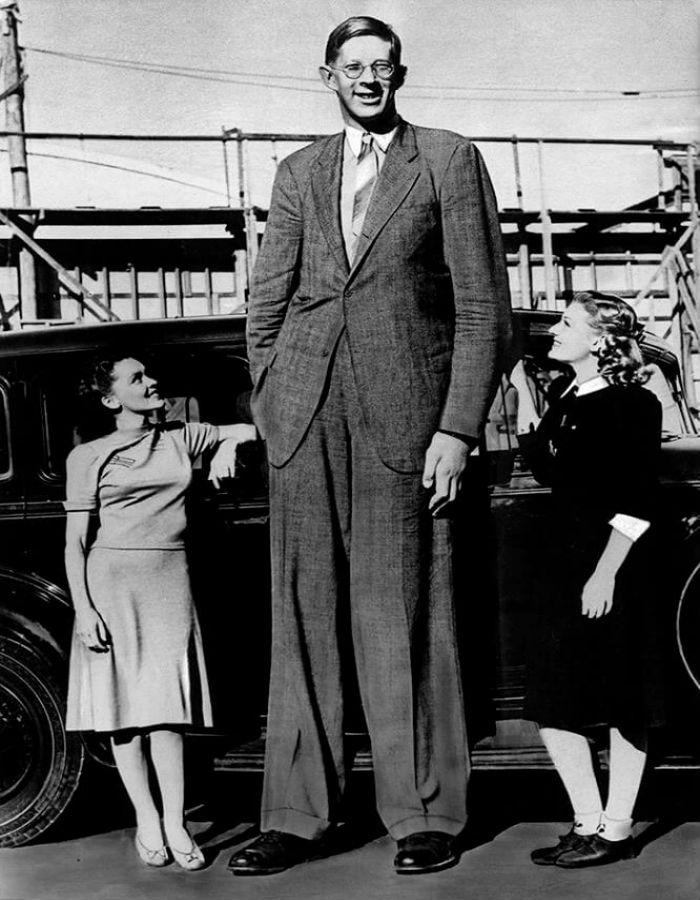 «روبيرت والدو» أطول رجل في التاريخ بجانب فتاتان