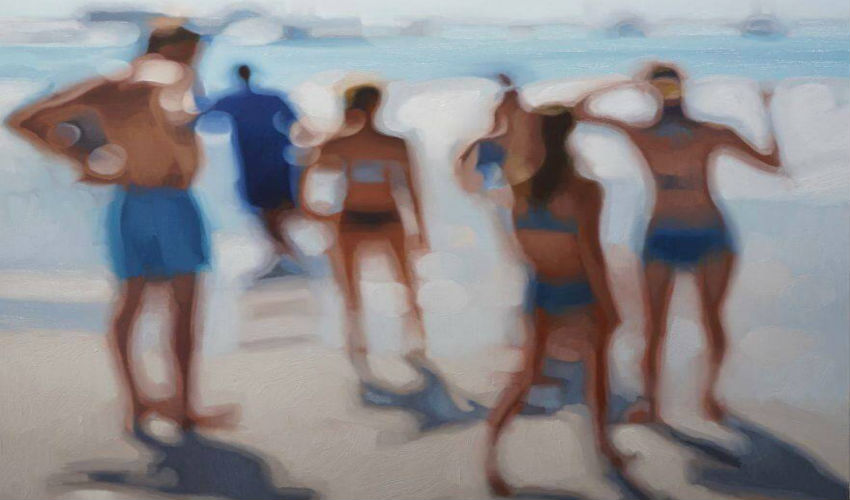 لوحة زيتية وكأنها حقيقية تبين كيف يرى ذوي ضعف النظر مجموعة على الشاطئ-فيليب بارلو