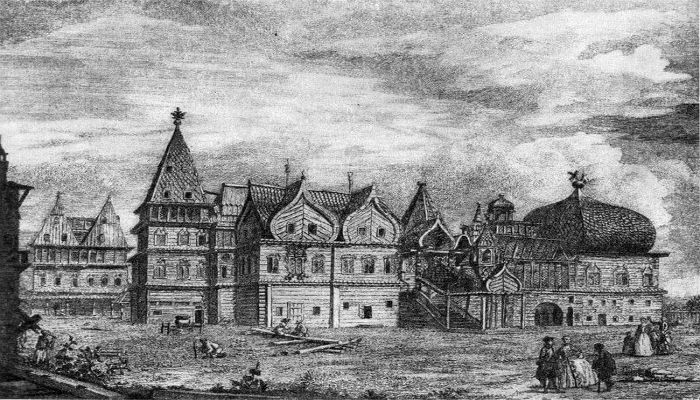 رسم قصر «كولومينسكوي» الخشبي في عهد القيصر «أليكسي ميخائيلوفيتش» في موسكو
