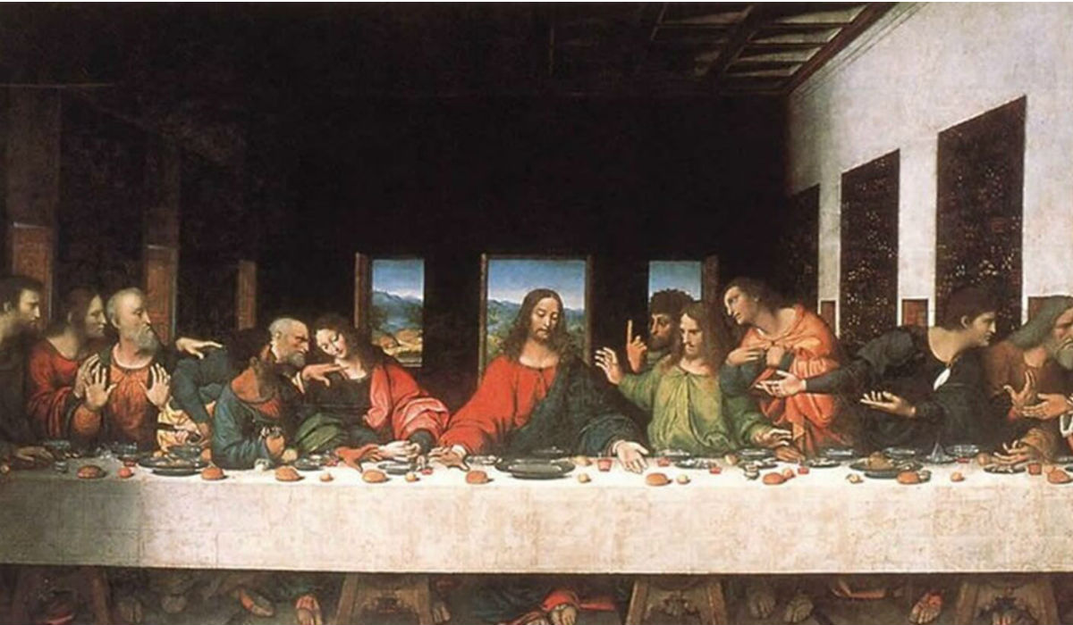 لوحة بعنوان "العشاء الأخير" للفنان الإيطالي "ليوناردو دا فينشي" رسمها عام 1498، وهي تجسّد وجبة العشاء الأخيرة التي تناولها السيد المسيح مع تلاميذه الـ 12، عرضت هذه اللوحة في "سانتا ماريا ديل غرازي" في ميلانو وقد خلقت جدلاً كبيراً حول الشخصية التي تجلس بجانب المسيح حيث من المفترض أنها السيدة مريم العذراء.