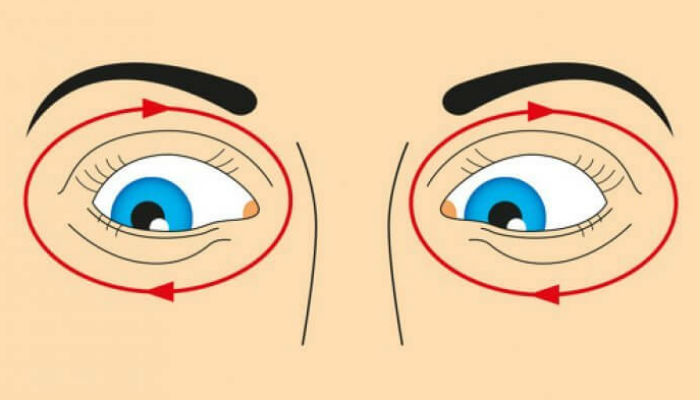 يجب ممارسة تمرين حركة العين بشكل مستقيم حيث ابدأ بتدوير عينيك ببطء في اتجاه عقارب الساعة وارسم 5 دوائر، ثم اعكس الاتجاه في عكس اتجاه عقارب الساعة وارسم أيضاً 5 دوائر، كرر هذه العملية 3 مرات يومياً.