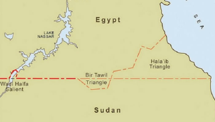 موقع "مثلث بئر طويل" على الخريطة، والتي سُميت بـ"مملكة شمال السودان".