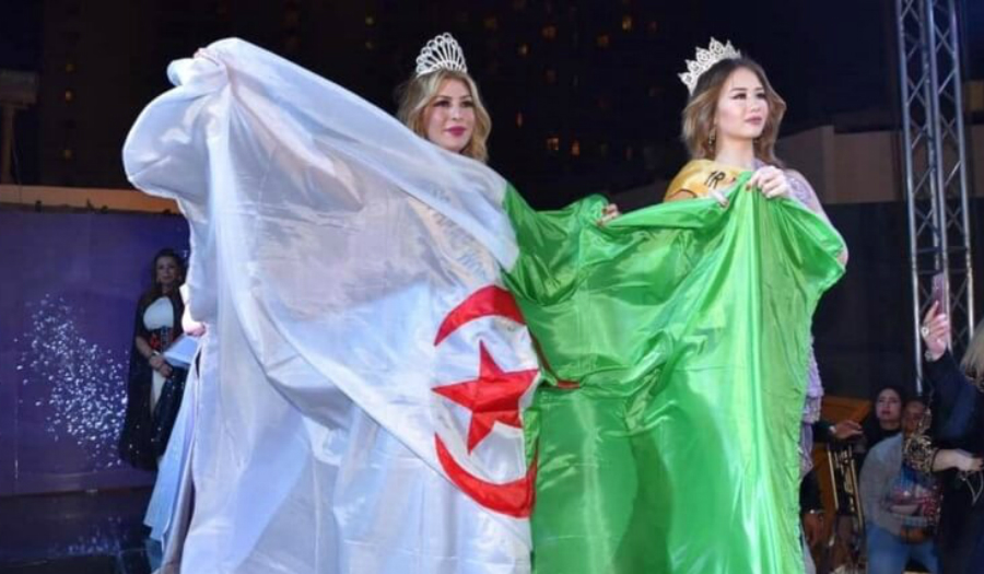 صورة لملكة جمال العرب السابقة لعام 2018 الجزائرية "رانيا بن عيشوش" و "سمارة يحيى" التي تُوجت بلقب ملكة جمال العرب الجزائر لعام 2019.
