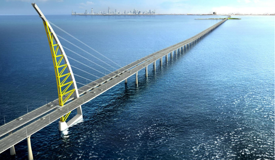 جسر "الشيخ جابر الأحمد الصباح" يقع في العاصمة الكويت، ويمتد على طول 36 كلم فوق البحر.