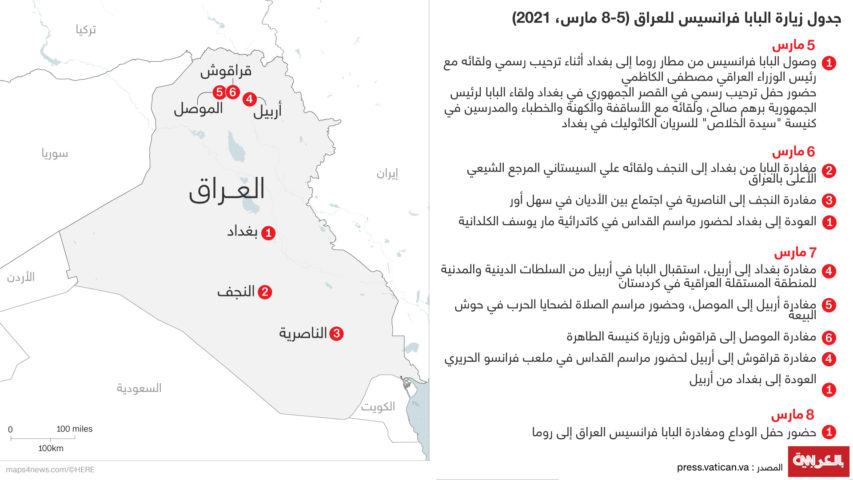 جدول زيارة البابا الى العراق