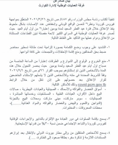 الإغلاق خلال فترة عيد الفطر