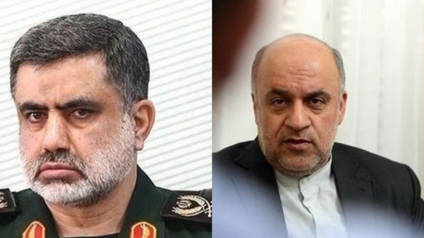 سفير ايران لدى لبنان مجتبى اماني والجنرال في الحرس الثوري محمد تولايى