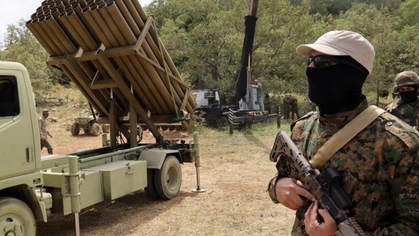 Hezbollah fighters and weapons in Aramta 2023 (AFP)