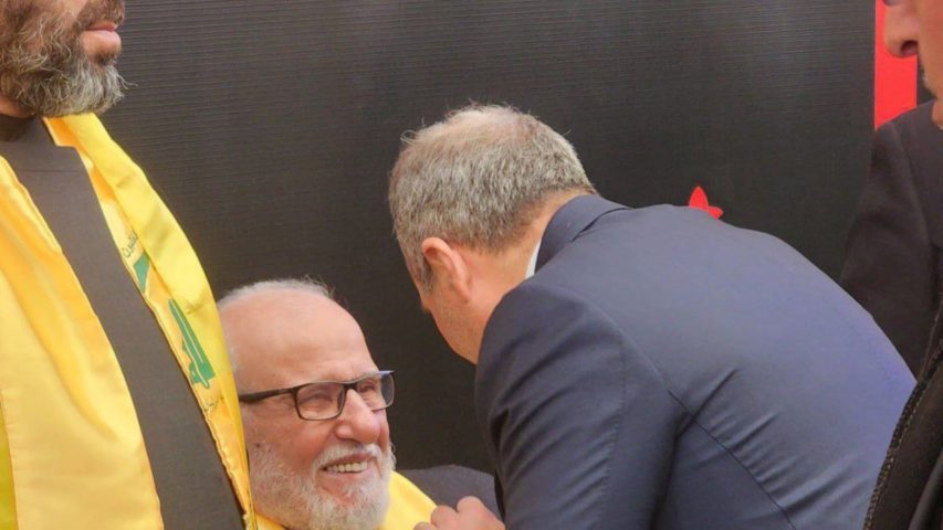 Bassil offering condolences to nasrallah father