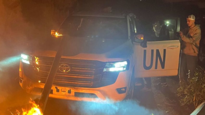 Unifil vehicle destroyed on Beirut Airport road