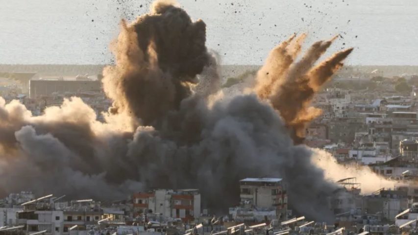 Smoke billows over Beirut's southern suburbs after an Israeli strike on October 19, 2024 (Mohamed Azakir_Reuters)