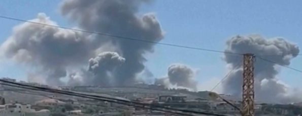smoke rise following Israeli airstrikes that targeted hilltops near Nabatieh town, south Lebanon (AP)
