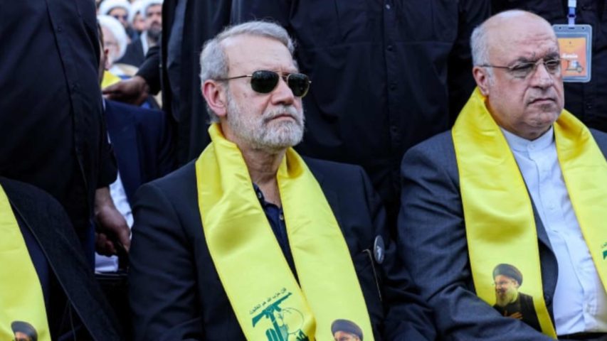 Ali Larijani Lebanon Nasrallah Memorial (AFP)
