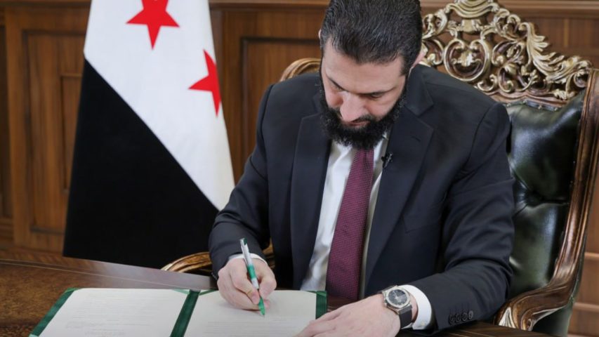 Syrian President Ahmed Sharaa Signing Kurds Decree