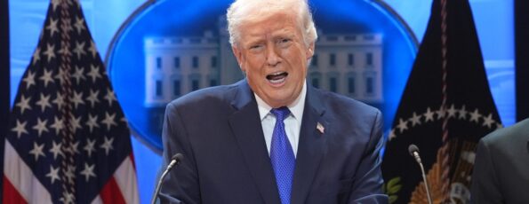 Trump speaks during a press briefing at the White House, Friday, Feb. 20, 2026, in Washington (AP)