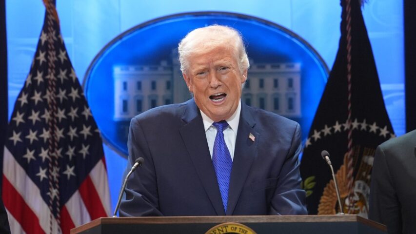 Trump speaks during a press briefing at the White House, Friday, Feb. 20, 2026, in Washington (AP)