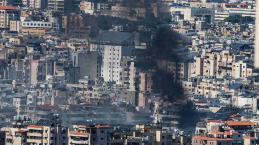 Smoke rises after an Israeli strike on Beirut's southern suburbs (Reuters)