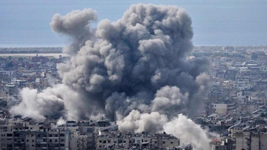 Smoke rises following an Israeli airstrike in Dahiyeh, Beirut's southern suburbs, Friday, March 6, 2026. (AP Photo/Hussein Malla)