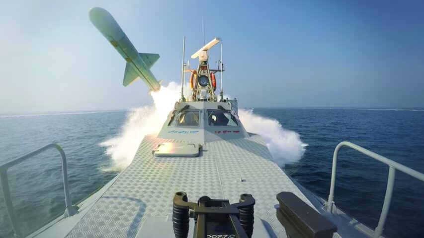 A missile is launched during an exercise of the Islamic Revolutionary Guards Corps (IRGC) navy in the south of Iran