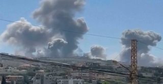 smoke rise following Israeli airstrikes that targeted hilltops near Nabatieh town, south Lebanon (AP)