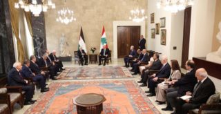 محمود عباس وجوزاف عون والوفد الفلسطيني واللبناني