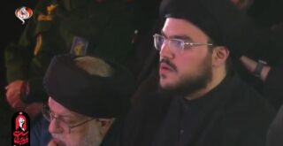 Mohammad Mahdi Nasrallah in Qom during Khamenei Funeral (Screenshot/Al-Aalam)